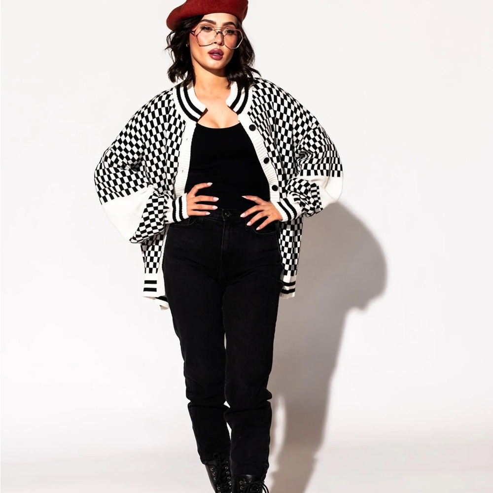 Get What I Want Grandpa Cardigan in Black + White